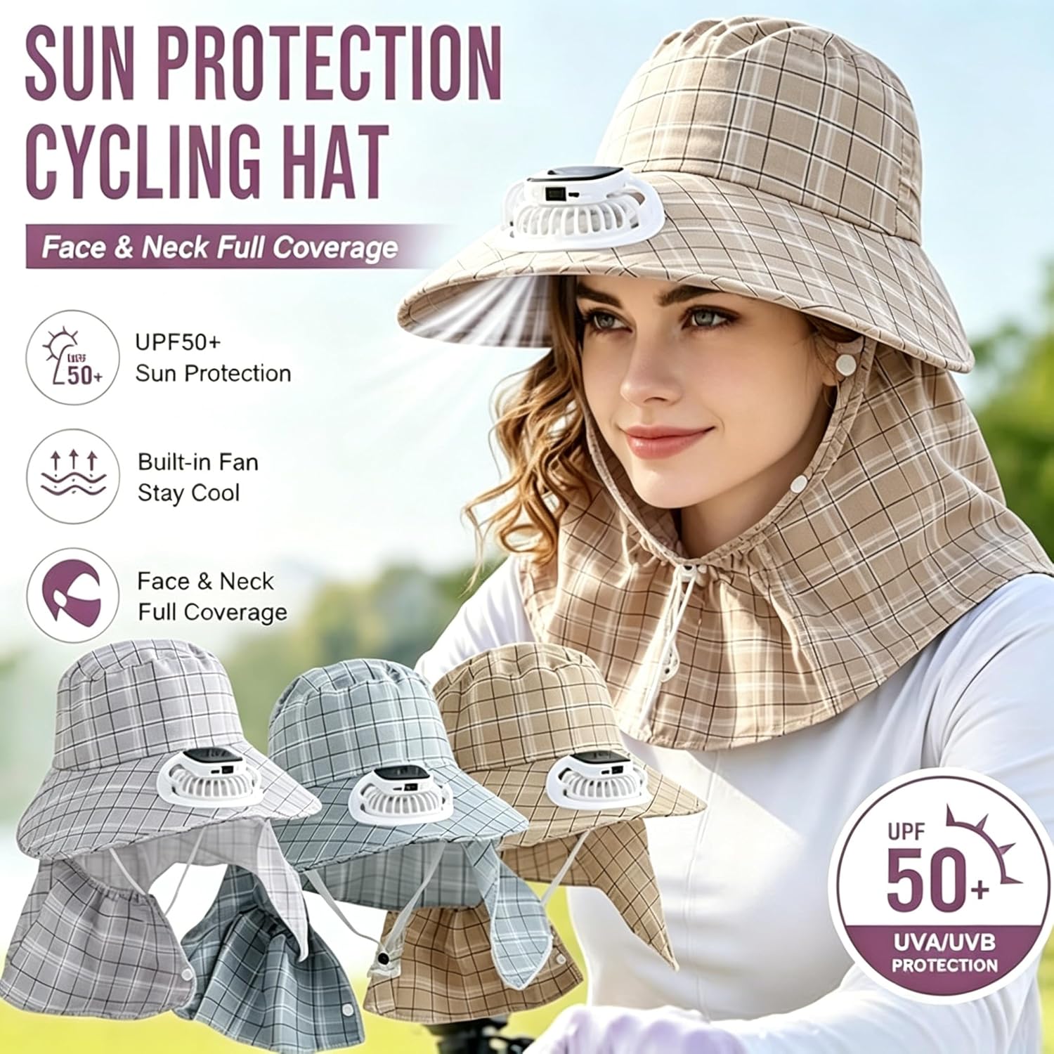 Visor Sun Hat - 1PC Zonne-energie Nekbeschermer Fan Hoed USB