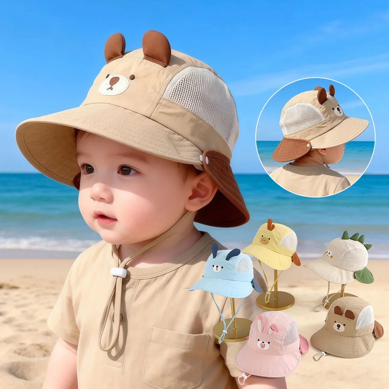 Visor Sun Hat - Baby Cartoon Beer Konijnenoren Zonnehoed Ademend