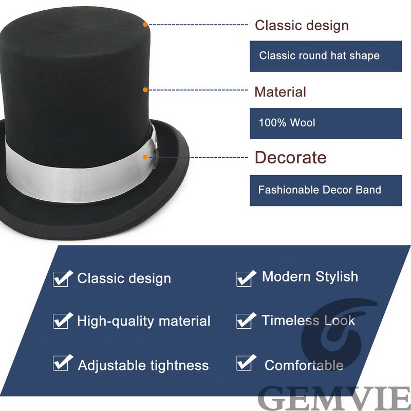 GEMVIE 17 cm 100% Wolvilt Hoge - Fedora Hat Wool recensie en prijs